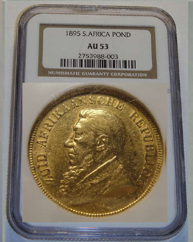 1895 Paul Kruger ZAR GOLD POND: NGC graded AU53