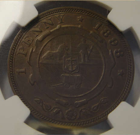 1898 Paul Kruger ZAR Penny (1d) : NGC graded MS 62 BN
