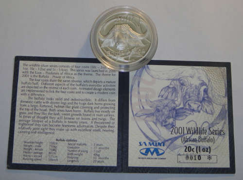 2001 Wildlife Series (African Buffalo) : One Ounce (1 oz) Crown-sized Sterling Silver 20c