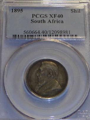 1895 Paul Kruger ZAR Shilling (1/-) : PCGS graded XF40
