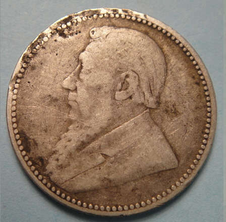 1896 Silver Sixpence (6d) Tickey of Paul Kruger ZAR (rim marks)