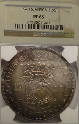1948 Half Crown (2/6-) : Union of South Africa: NGC graded PF65 (Proof)