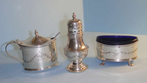 Sterling Silver Salt, Pepper & Mustard Set  (Birmingham 1925)