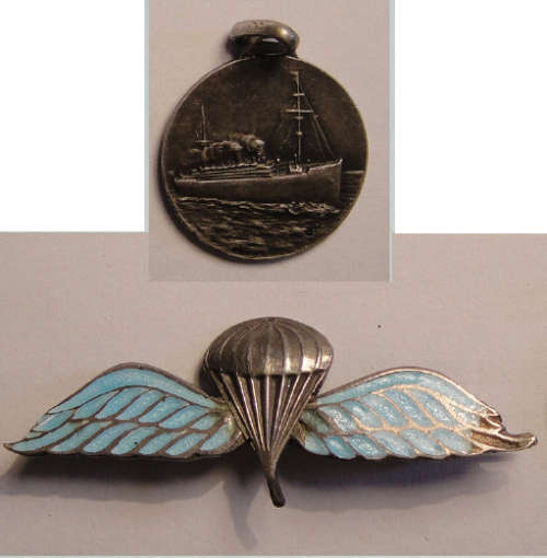 Silver Parachutist Badge plus Italian Silver Ship Medal (Giulio Cesare)