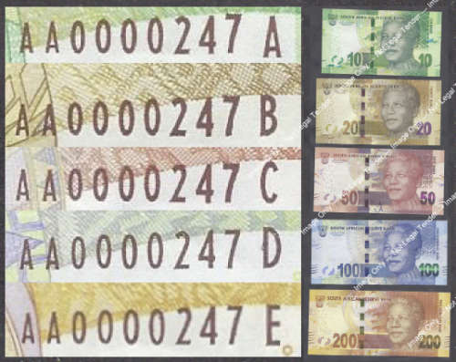 Crisp Uncirculated : Nelson Mandela Bank Note Set with the SAME AA0000 Serial Numbers