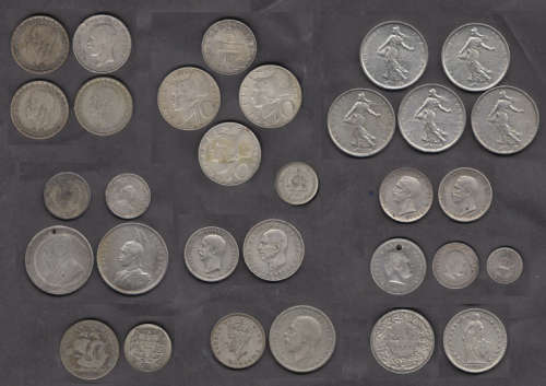 Large collection of 31 old SILVER COINS of the World (circa 1800s & 1900s)