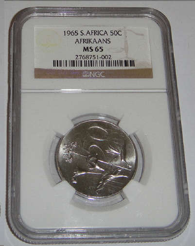 Republic of South Africa : Afrikaans 50c of 1965 : NGC graded MS65