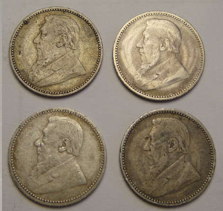Paul Kruger ZAR : Set of Four Silver Sixpences of 1896