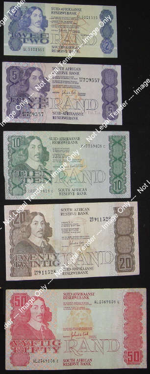 Republic of South Africa: Complete Type Set : Jan van Riebeeck bank notes of the 1980s.