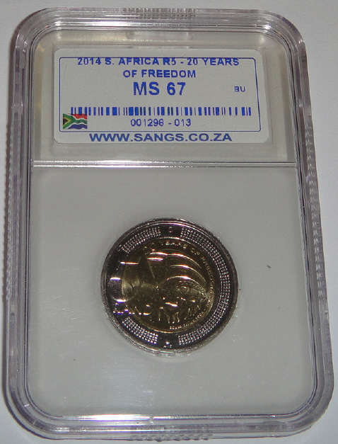 Republic of South Africa : Twenty Years of Freedom R5 of 2014 : Sangs graded MS67