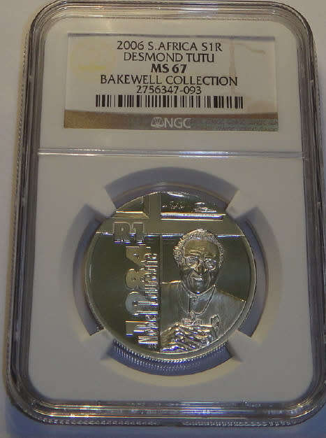 Republic of South Africa : One Rand Protea of 2006 (Desmond Tutu) : NGC graded MS67