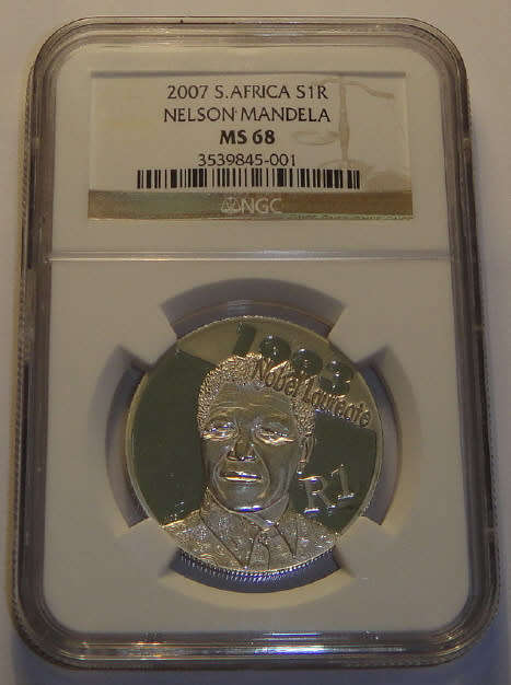 Republic of South Africa : One Rand Protea of 2007 (Nelson Mandela) : NGC graded MS68