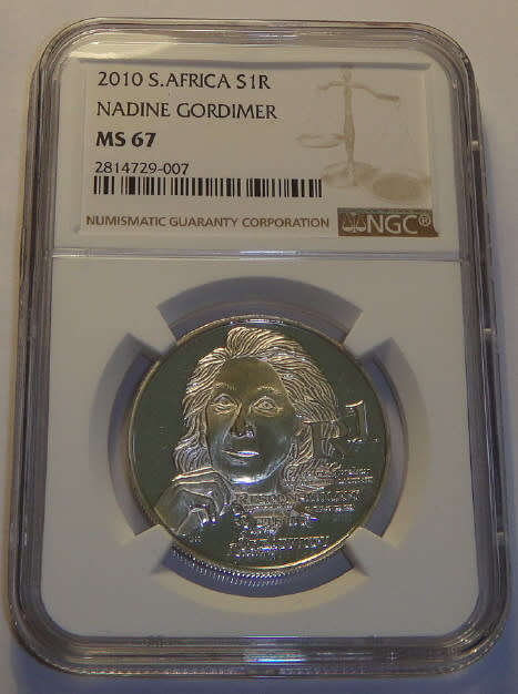 Republic of South Africa : One Rand Protea of 2010 (Nadine Gordimer) : NGC graded MS67