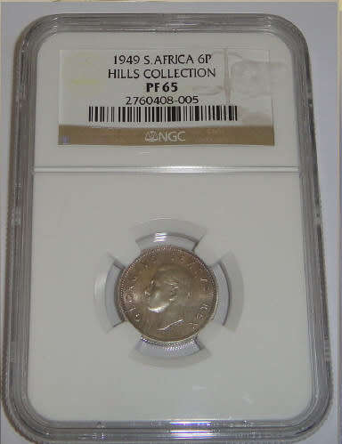 Union of South Africa : Sixpence (6d) of 1949 : NGC graded PF65