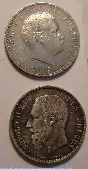 Two Crown Sized European SILVER Coins of Belgium & Portugal