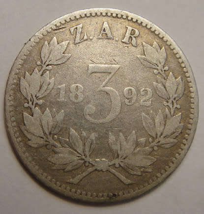 Paul Kruger ZAR Tickey (3d) of 1892