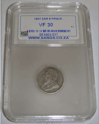 Paul Kruger ZAR : Sixpence (6d) of 1892 : Sangs graded VF30