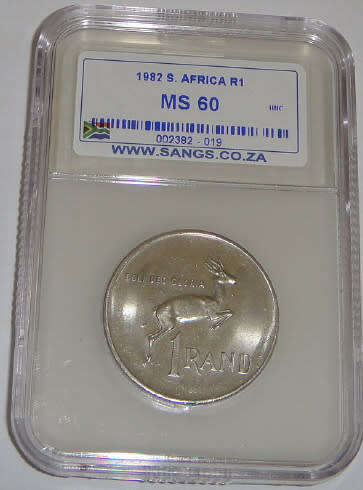 Republic of South Africa : Nickel R1 of 1982 : Sangs graded MS60