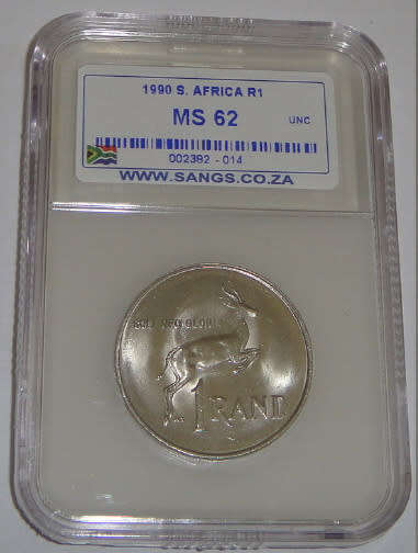 Republic of South Africa : Nickel R1 of 1990 : Sangs graded MS62