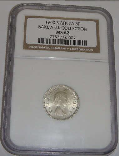 Union of South Africa : Sixpence (6d) of 1960 : NGC graded MS62
