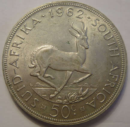 Republic of South Africa : Crown (Silver 50c) of 1962 (The scarcest Silver 50c)