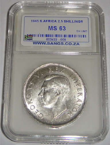 Union of South Africa : Half Crown (2/6-) of 1945 : Sangs graded MS63