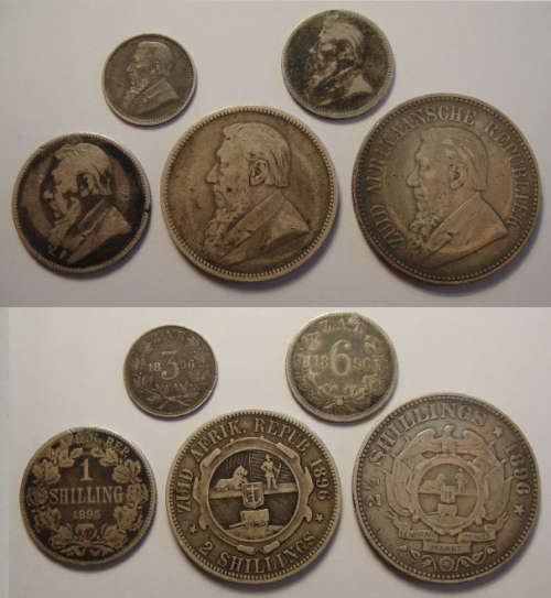 Paul Kruger ZAR : Type set of Silver Coins (3d, 6d, 1/-, 2/- & 2/6-) : Set 1