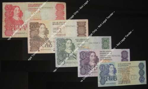 Complete Type Set: The LAST Jan van Riebeeck Bank Notes of the Republic of South Africa (1990)