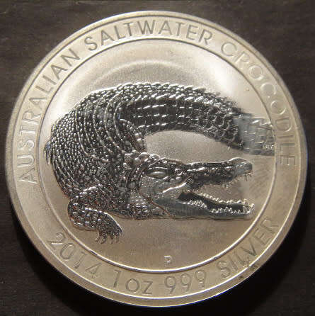 Australia : 1 OZ SILVER One Dollar Coin of 2014 : The Saltwater Crocodile