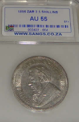 Paul Kruger ZAR : Half Crown (2/6-) of 1896 : Sangs graded AU55
