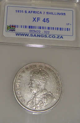 Union of South Africa : Two-Shillings (2/-) of 1935 : Sangs graded XF45