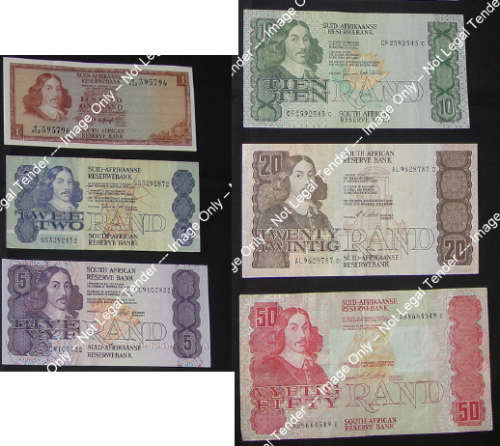 Complete RSA Type Set of Jan van Riebeeck Banknotes of the previous century