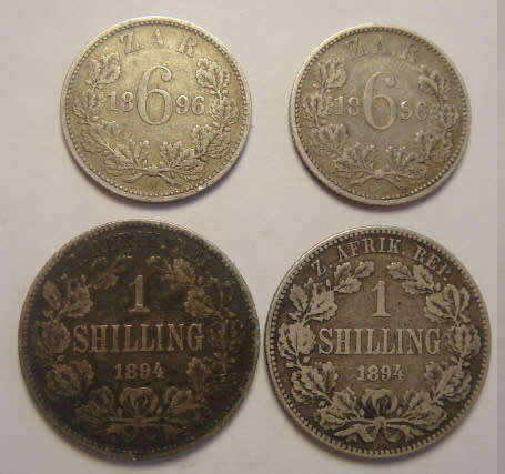Paul Kruger Z.A.R. : Two Sixpences of 1896 and two Shillings of 1894