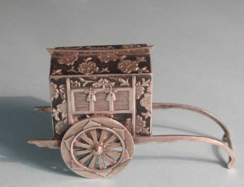 Miniature Japanese Sterling Silver Enameled Salt Shaker  (circa 1900)