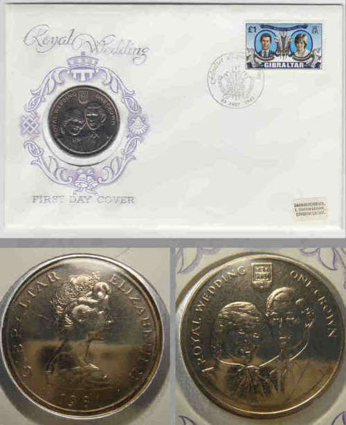 Gibraltar : Royal Wedding ONE CROWN of 1981