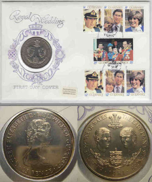Guernsey : Royal Wedding CROWN-Sized 25P of 1981