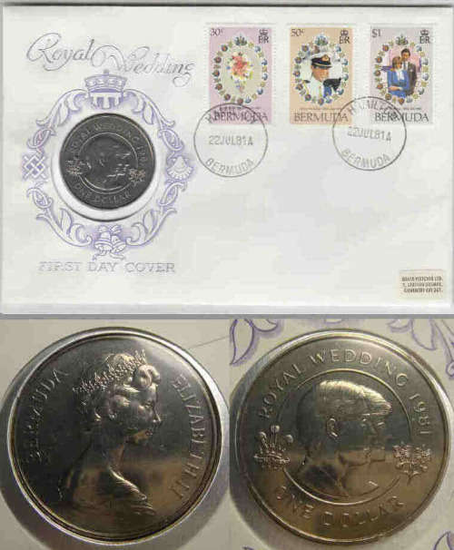 Bermuda : Royal Wedding CROWN-sized Dollar of 1981