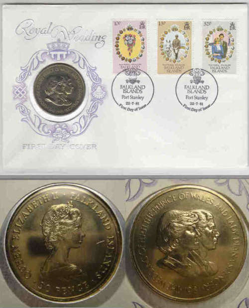 Falkland Islands : Royal Wedding CROWN-sized 50P of 1981