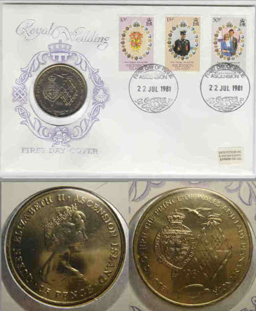 Ascension Island : Royal Wedding CROWN-sized 25P of 1981