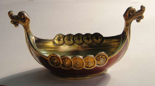 Miniature Enameled Viking Vessel in Sterling Silver
