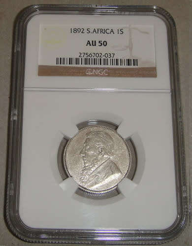 Paul Kruger ZAR : Shilling (1/-) of 1892 : NGC graded AU50