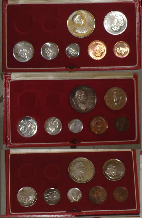 Republic of South Africa : Sort Proof Sets in Red Boxes of 1967, 1968 and 1969