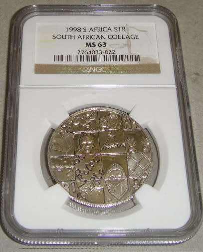 Republic of South Africa : Silver R1 Protea of 1998 (SA Collage) : NGC MS63