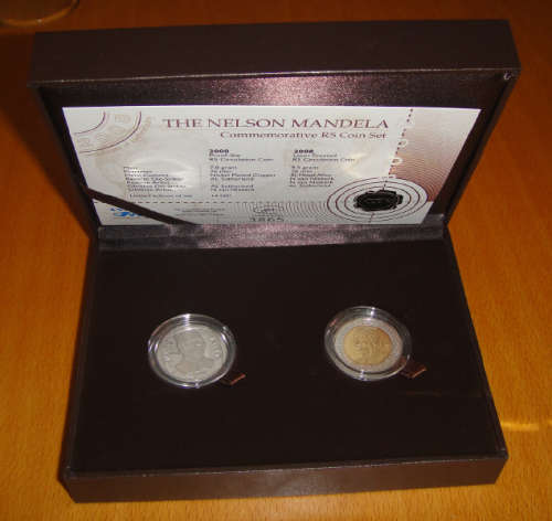 South African Mint: Nelson Mandela R5 Set (Proof-Like 2000 & Laser Frosted 2008)