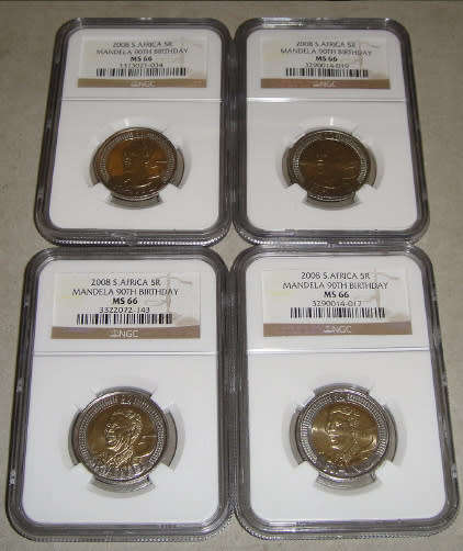 4 x 2008 Mandela R5 Coins : NGC graded MS66 (One bid takes all four)