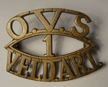 First (Bloemfontein) Battery OFS Field Artillery, shoulder title worn 1930s (Owen 2098)