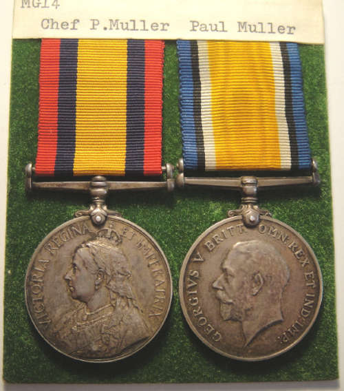 QSA, no clasp, to Chef P Muller & British War Medal to Paul Muller