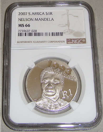 Republic of South Africa: Silver R1 Protea of 2007 (Nelson Mandela): NGC graded MS66