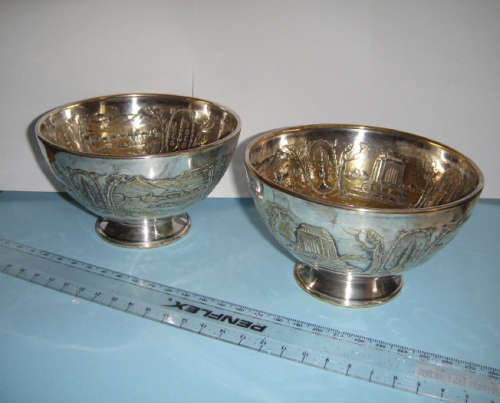 Pair of Silver Plated on Copper Voortrekker Bowls (1838-1938), designed by Pierneef