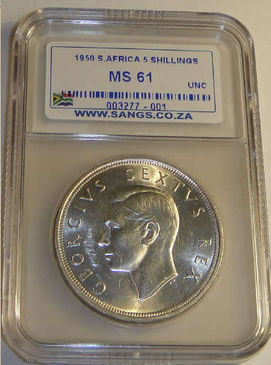 Union of South Africa : Crown (5/-) of 1950 : Sangs graded MS61